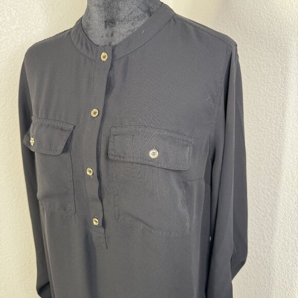 Michael Kors Womens Black Button-Front Long Sleeve Blouse M - Picture 5 of 5